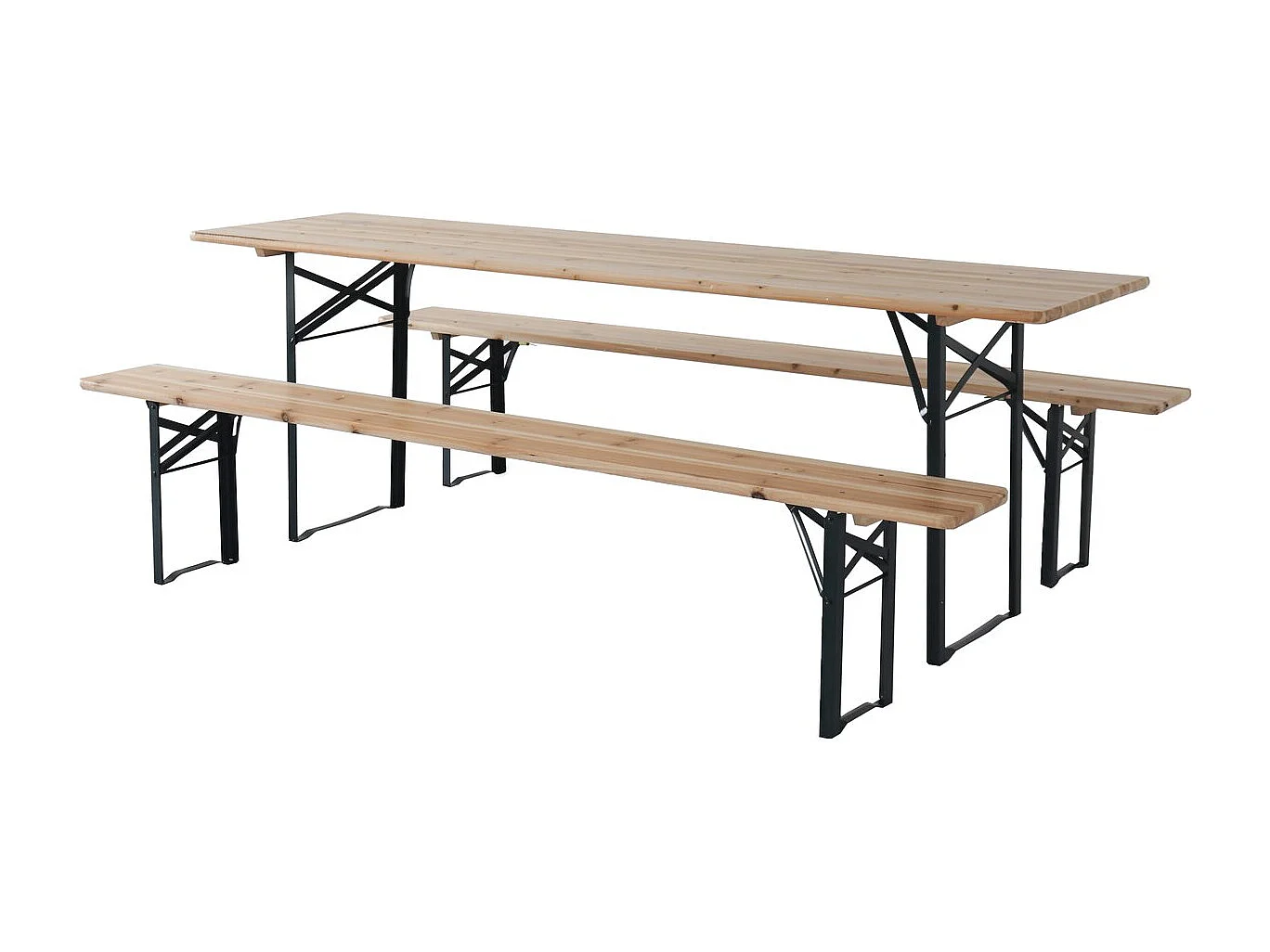 Table de jardin brasserie pliante avec 2 bancs " Lisbonne " - 218 x 59,5 x 75 cm -  Marron