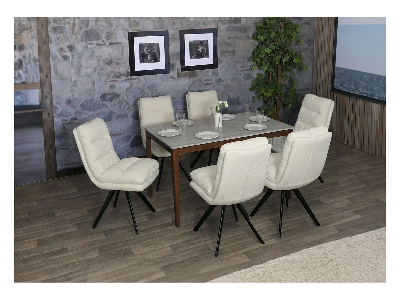 Chaise de salle à manger MCW-G66 Bouclé,  blanc crème