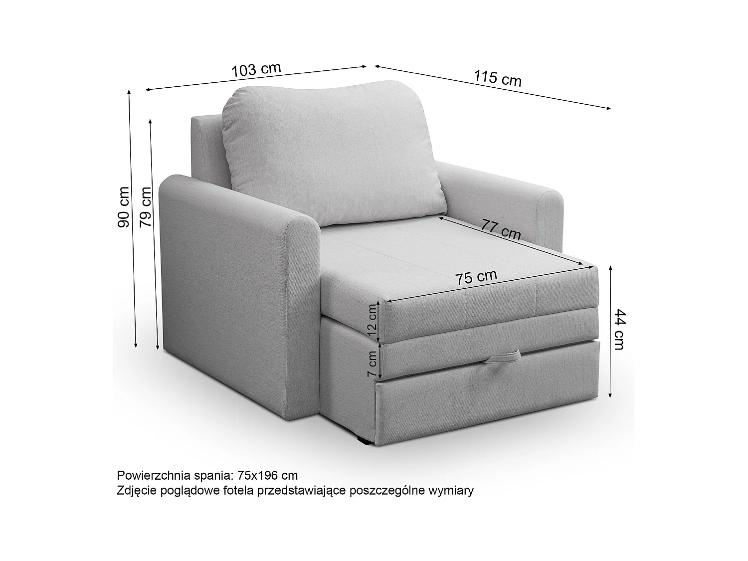 Schlafsessel - Hellgrau - 75x196 cm - DEJANO