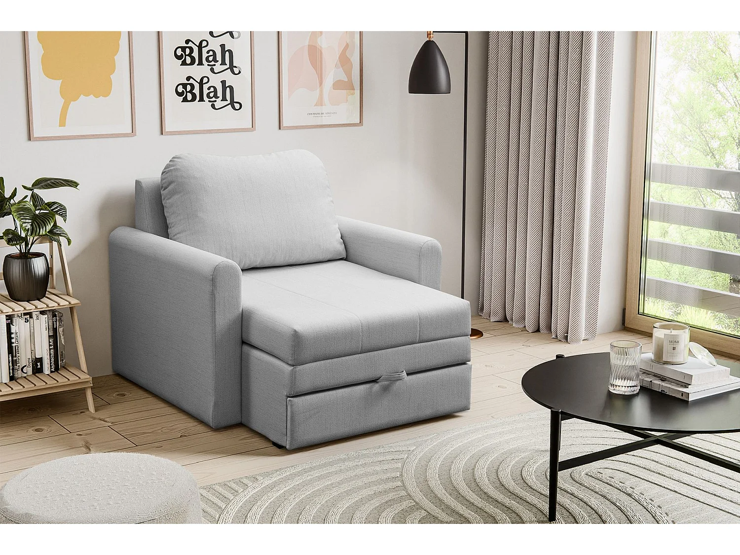 Fauteuil convertible 1 place - gris clair - DEJANO
