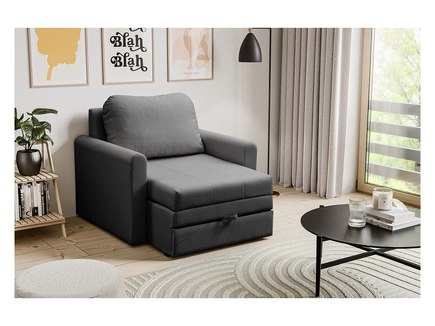 Fauteuil convertible 1 place - gris foncé - DEJANO