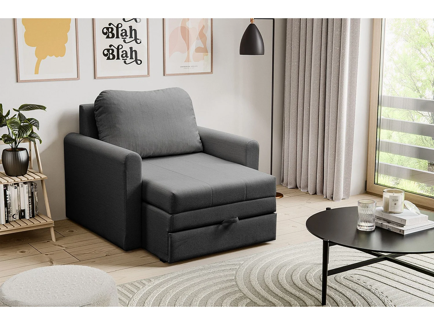 Fauteuil convertible 1 place - gris foncé - DEJANO