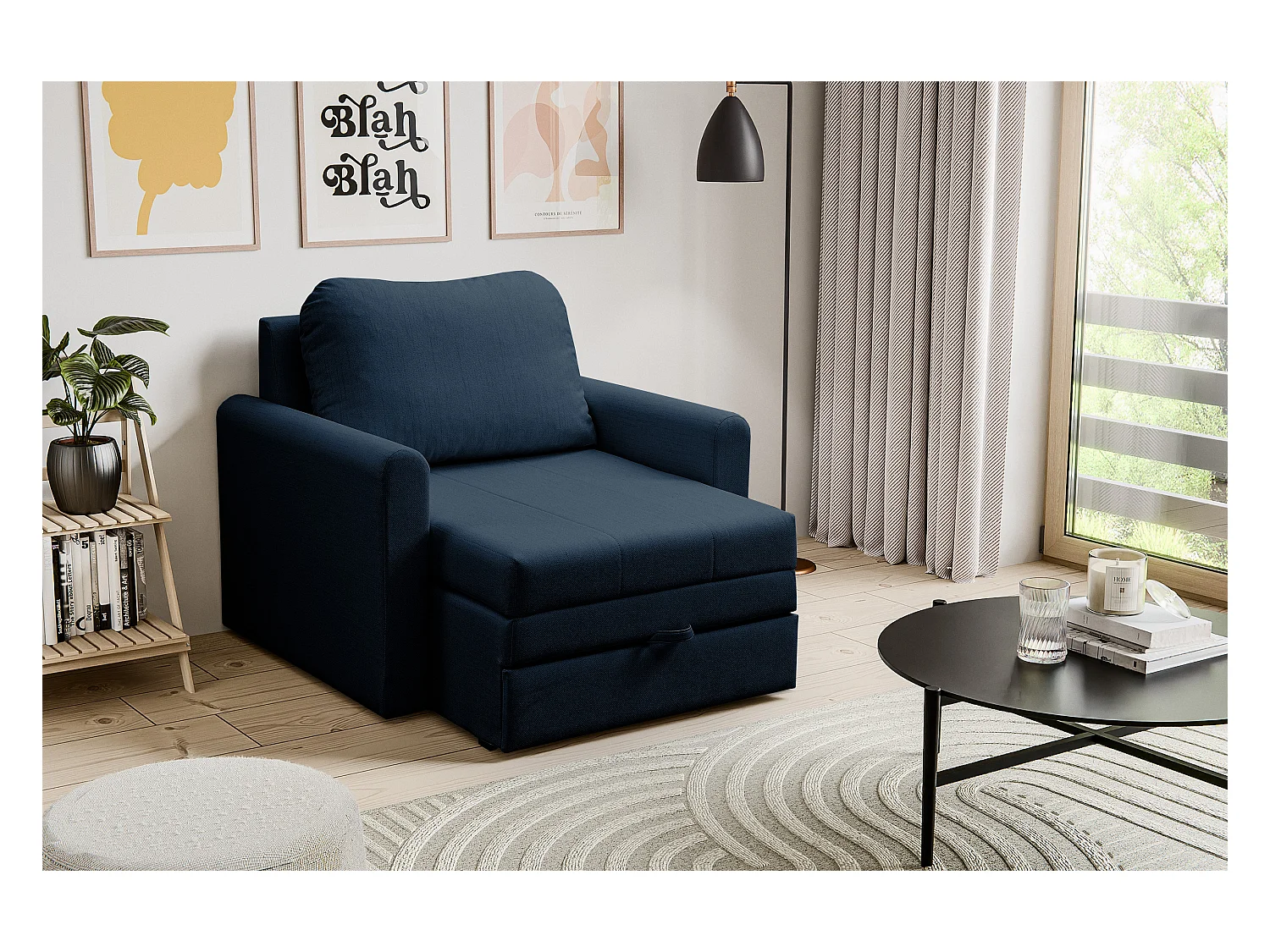 Fauteuil convertible 1 place - bleu marine - DEJANO