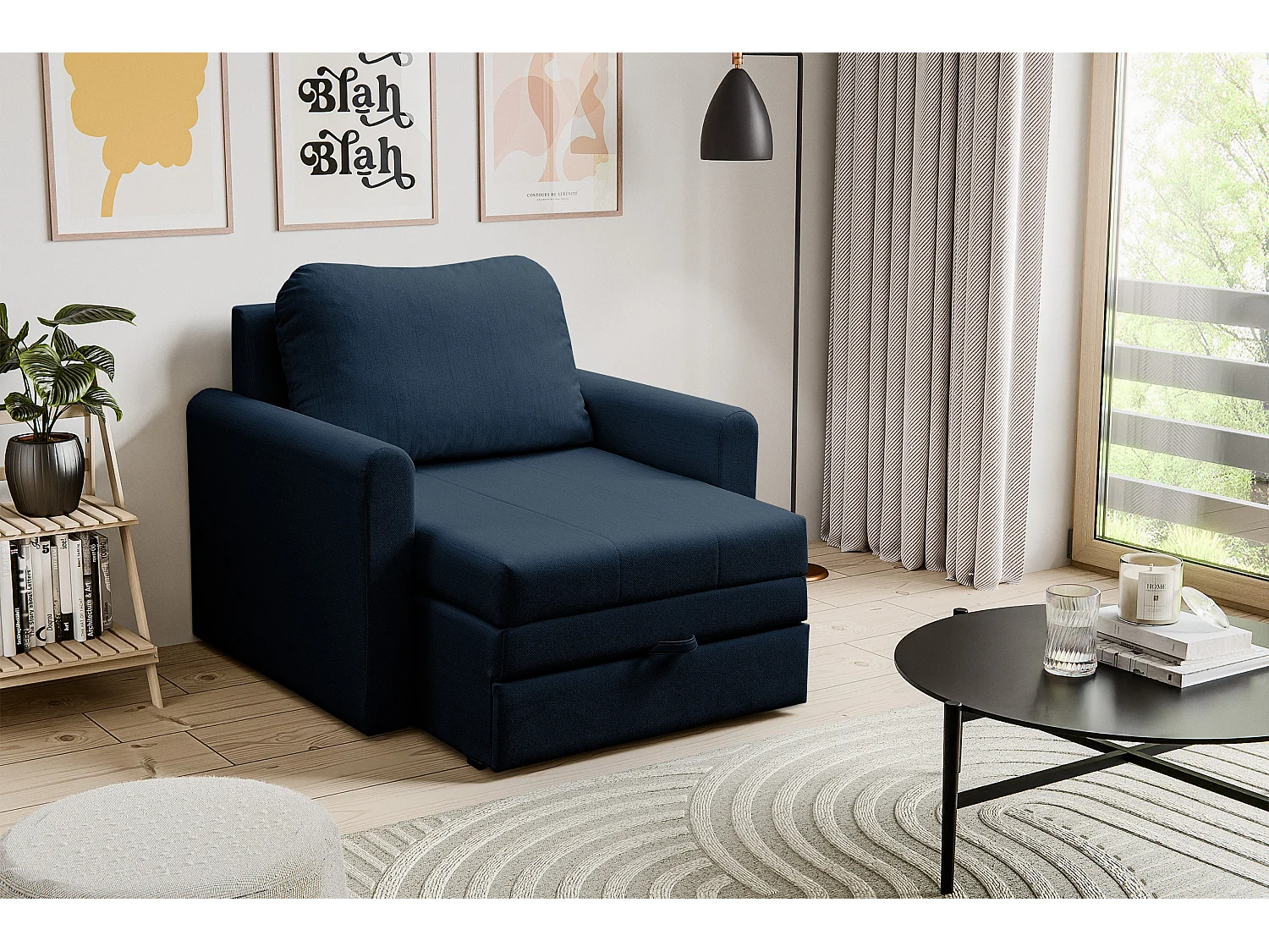 Fauteuil convertible 1 place - bleu marine - DEJANO