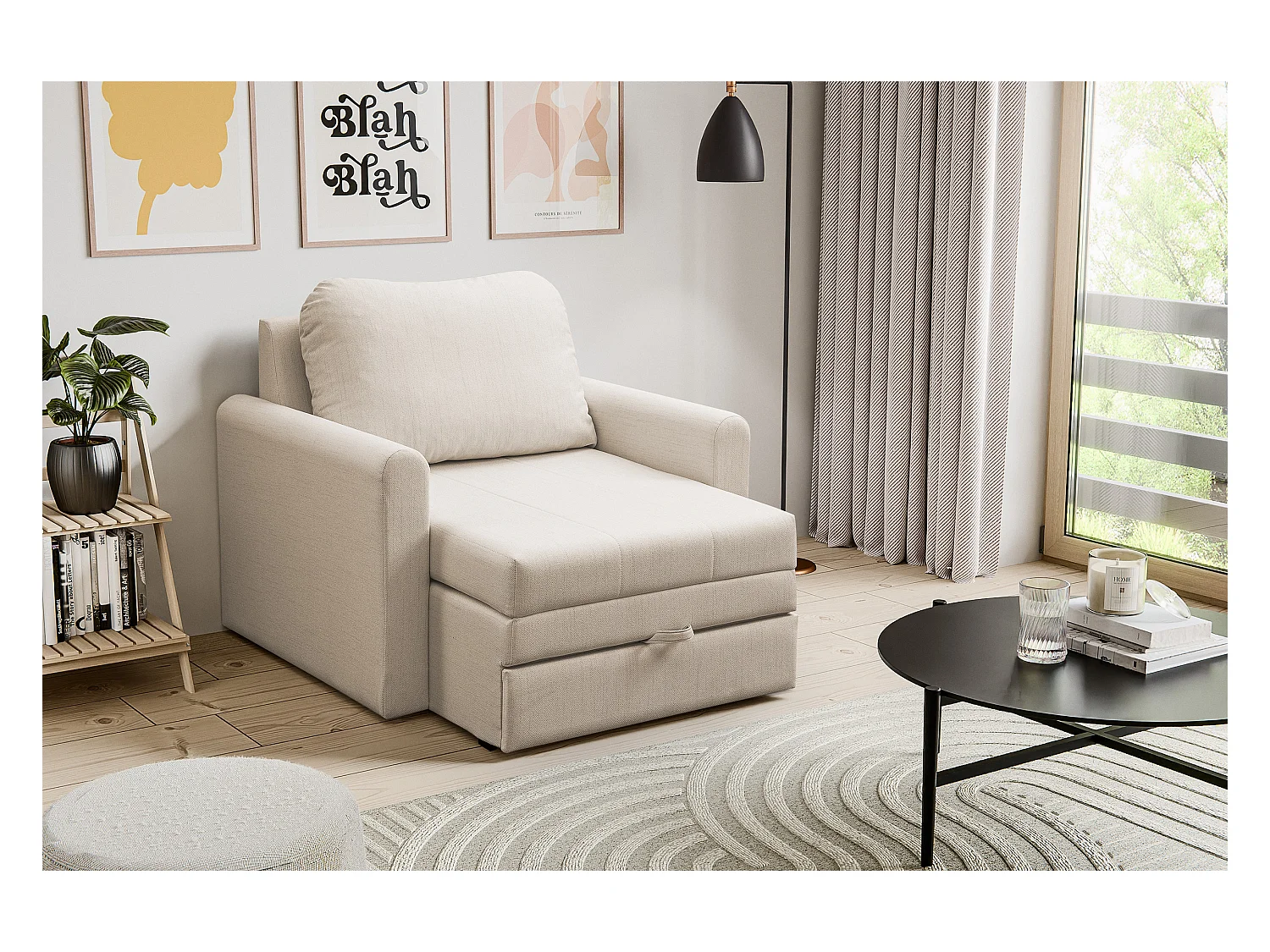 Fauteuil convertible 1 place - beige clair - DEJANO