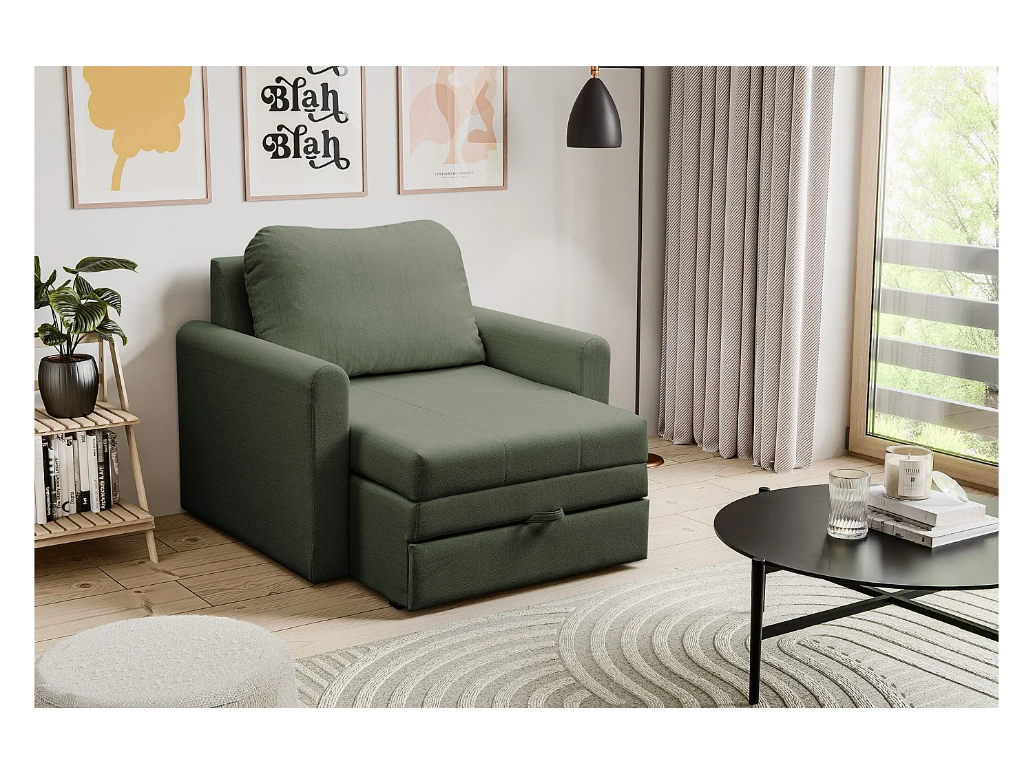 Fauteuil convertible 1 place - vert sauge - DEJANO