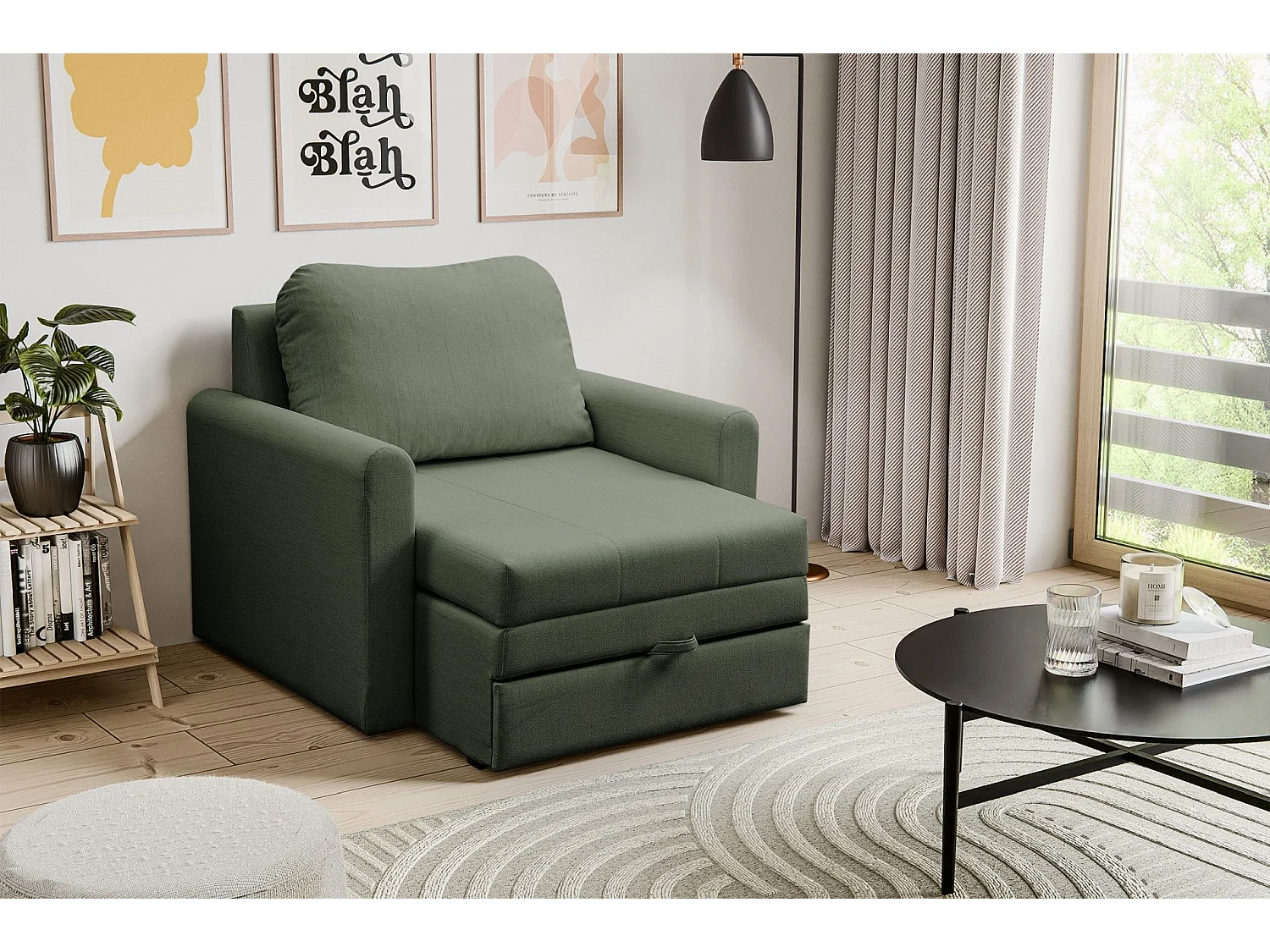 Fauteuil convertible 1 place - vert sauge - DEJANO