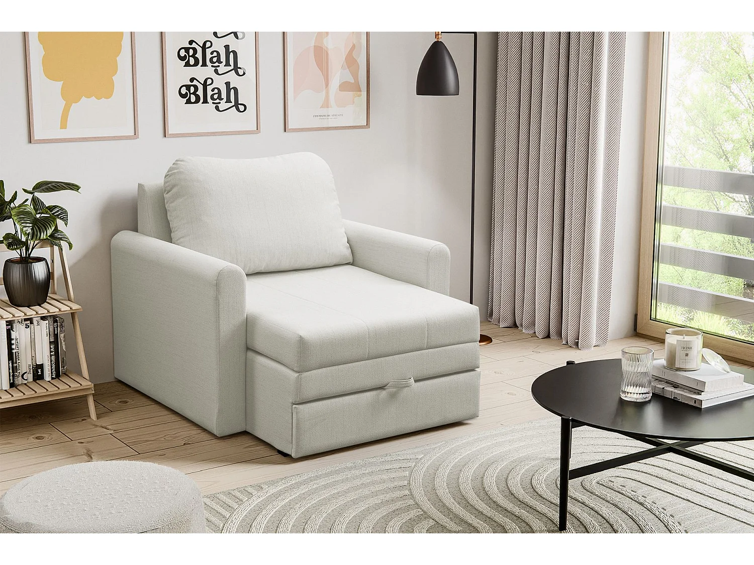 Fauteuil convertible 1 place - crème - DEJANO