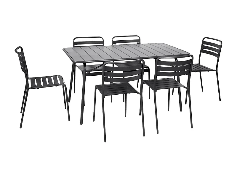 Table de jardin pliante métal + 6 assises. Amelia. anthracite. 141.2 x 80 x 72.5cm