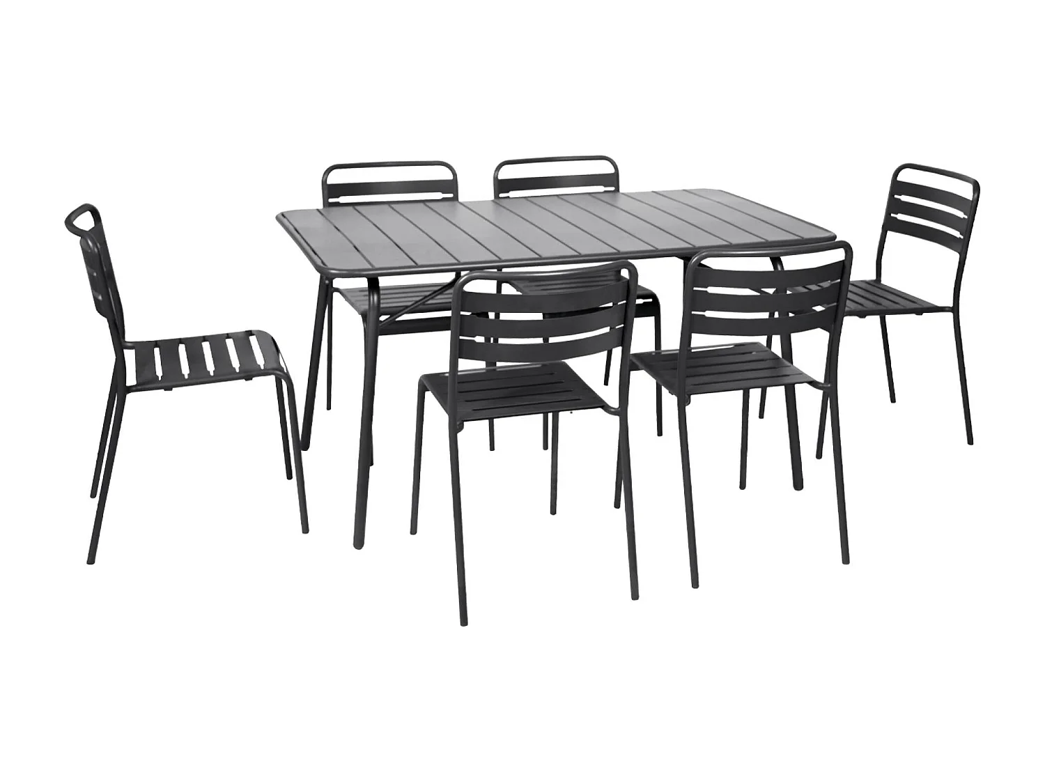 Table de jardin pliante métal + 6 assises. Amelia. anthracite. 141.2 x 80 x 72.5cm