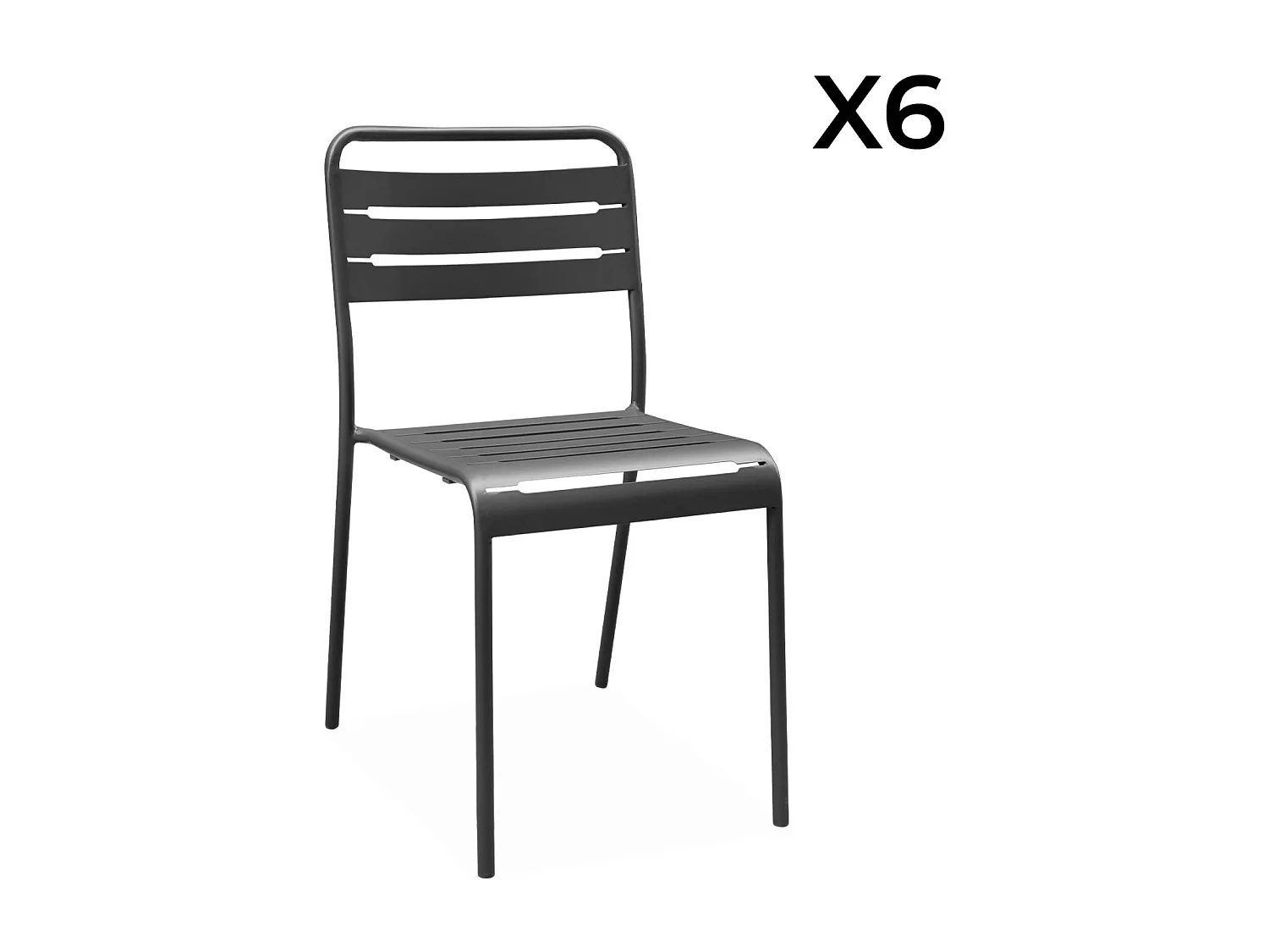 Table de jardin pliante métal + 6 assises. Amelia. anthracite. 141.2 x 80 x 72.5cm