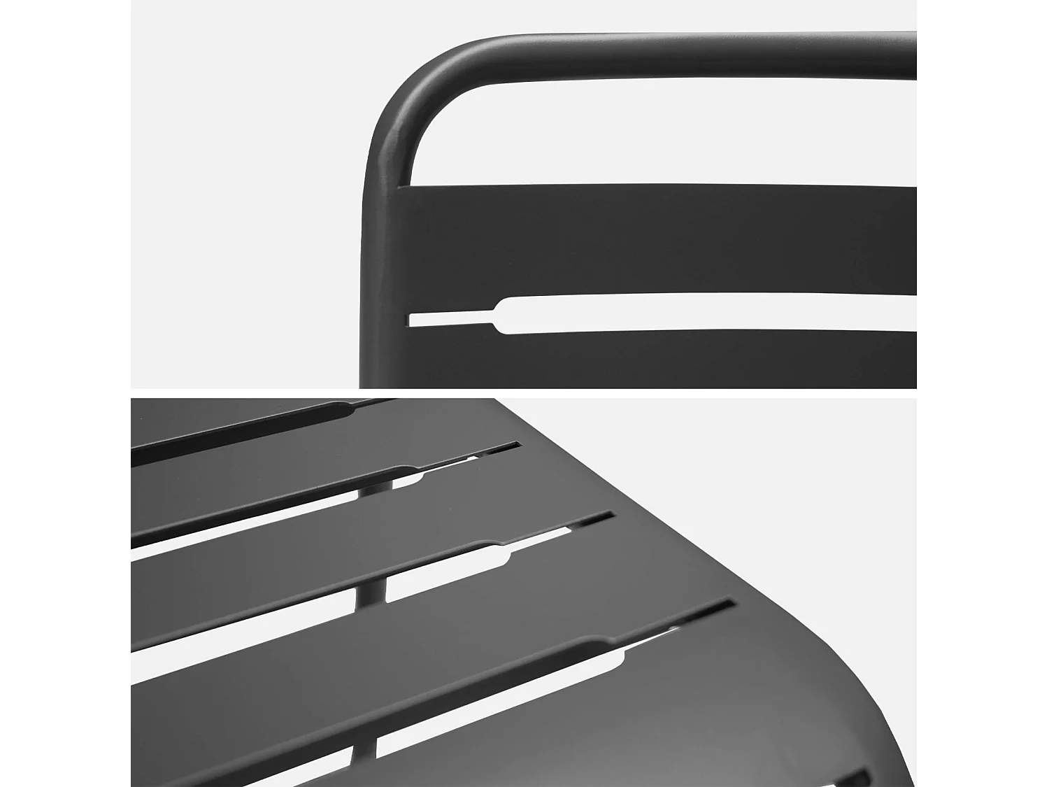 Table de jardin pliante métal + 6 assises. Amelia. anthracite. 141.2 x 80 x 72.5cm