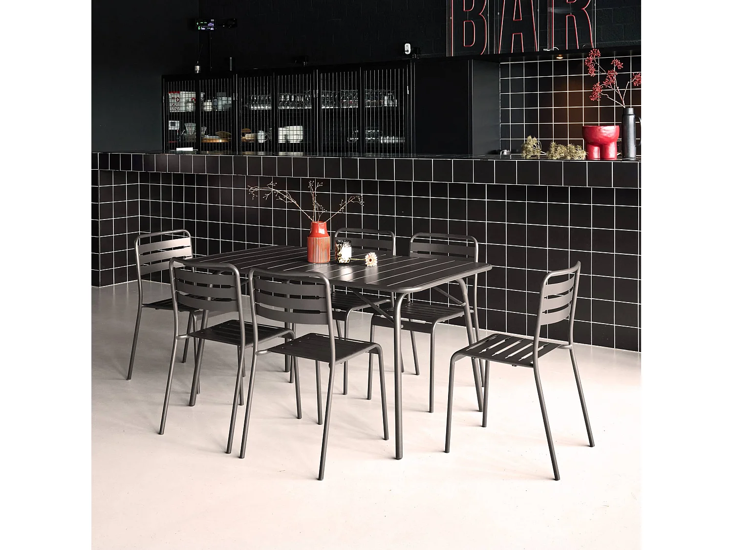 Set mesa de jardín plegable de metal con 6 sillas antracita