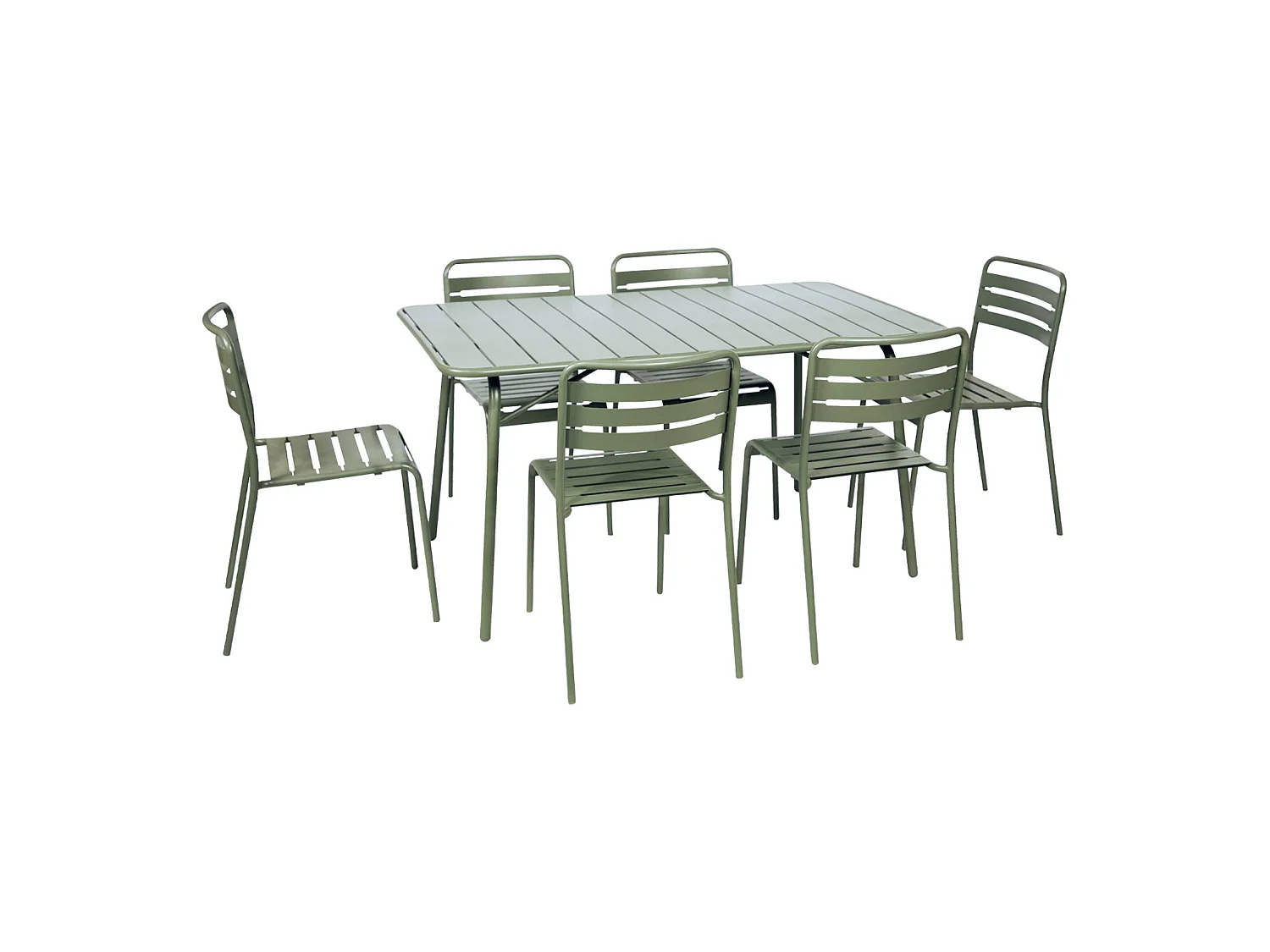 Table de jardin pliante métal + 6 assises. Amelia. vert. 141.2 x 80 x 72.5cm