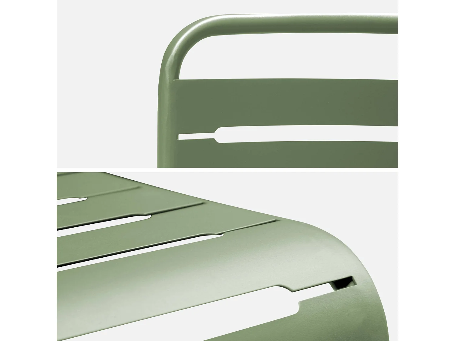 Table de jardin pliante métal + 6 assises. Amelia. vert. 141.2 x 80 x 72.5cm