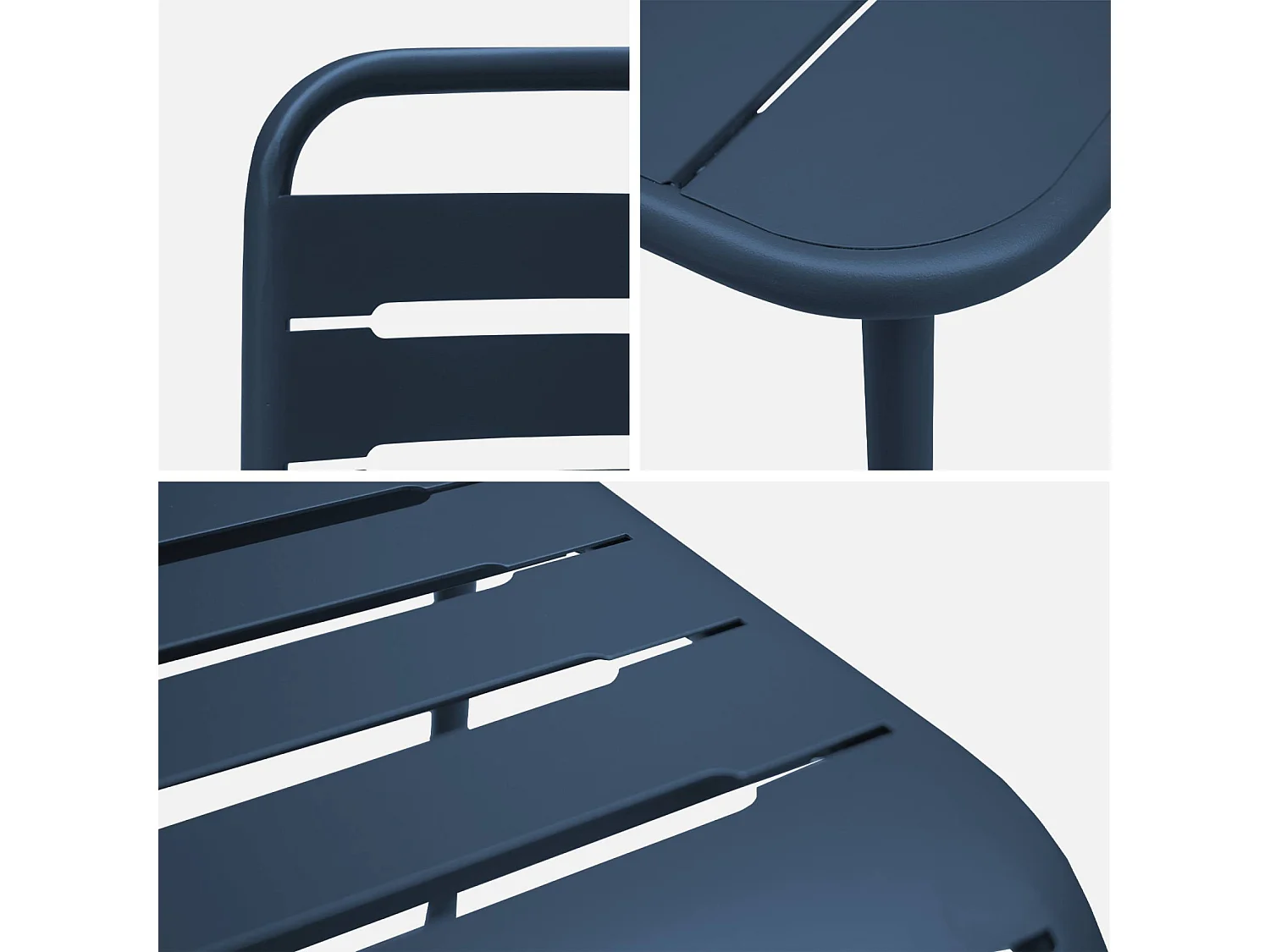 Table de jardin métal + 2 assises bleu marine Amélia