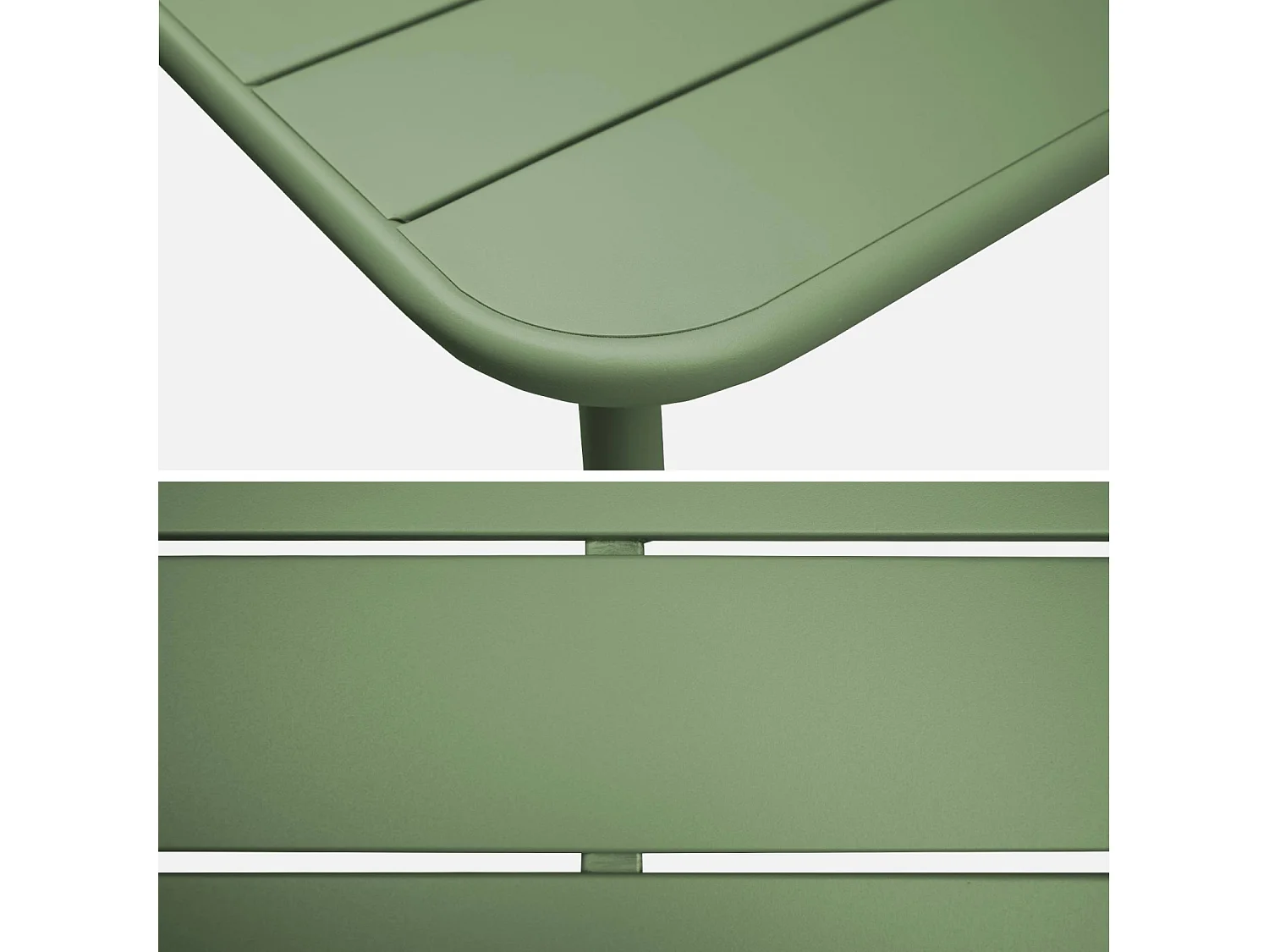 Table de jardin métal + 4 assises vert en acier. Amelia. 120 x 70 x 72.5 cm