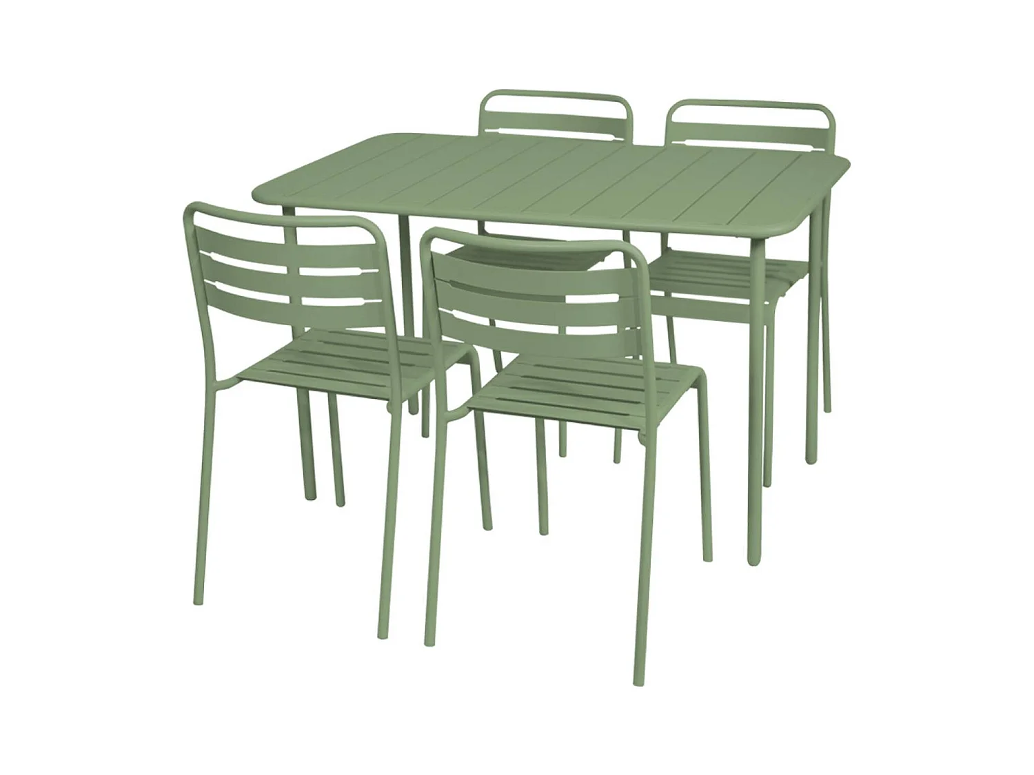 Set tavolo da giardino in metallo, 4 sedie, verde