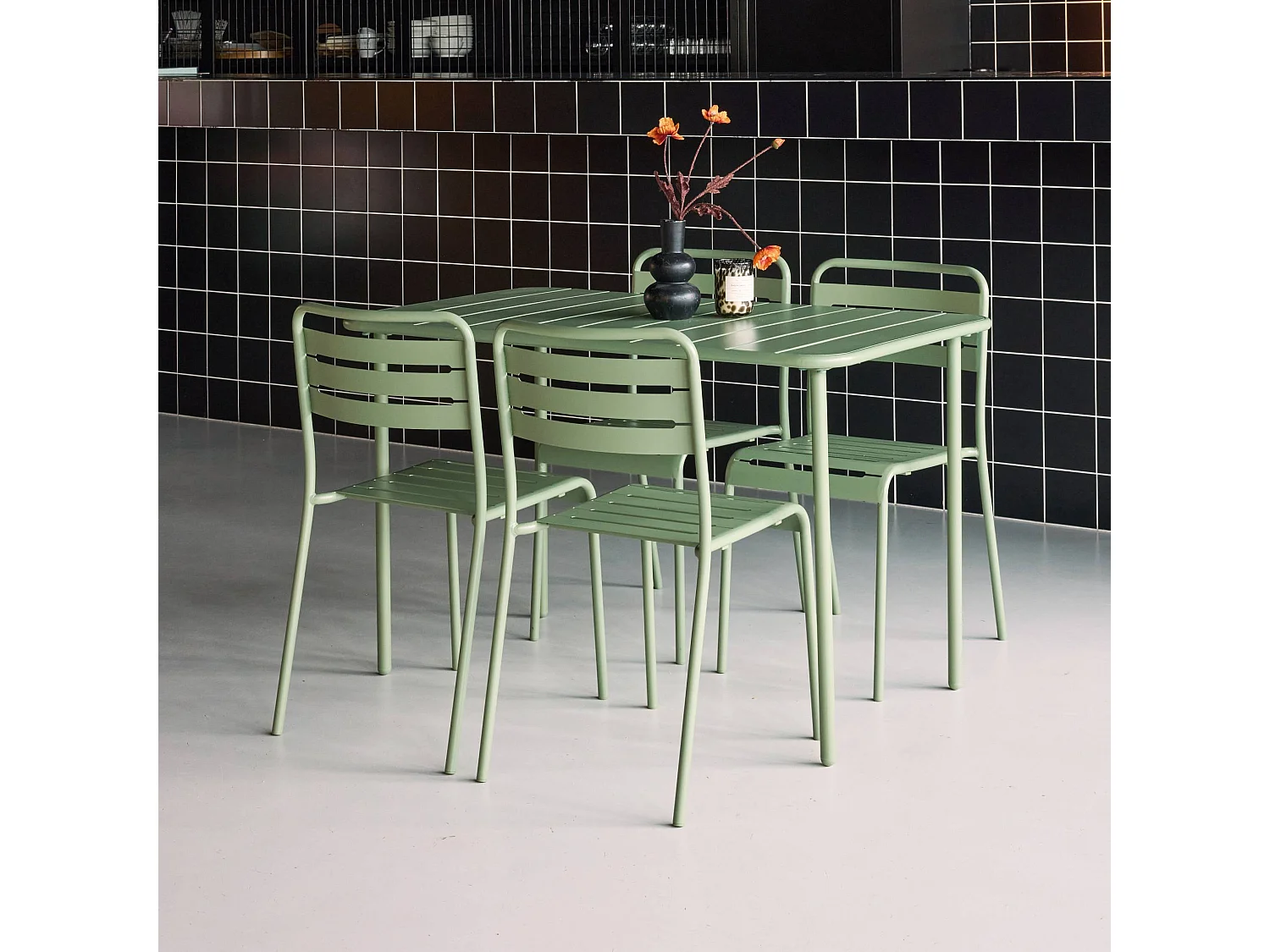 Set mesa de jardín bistró de acero con 4 sillas, 120cm verde
