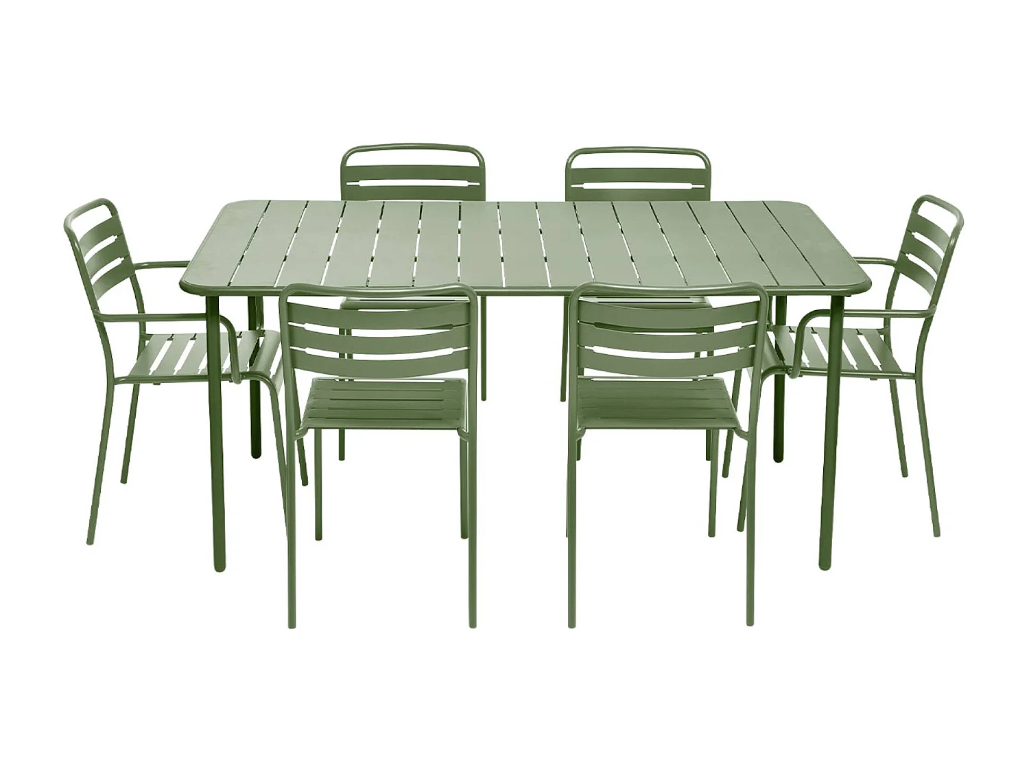 Table de jardin métal + 6 assises vert. acier traitement anti rouille