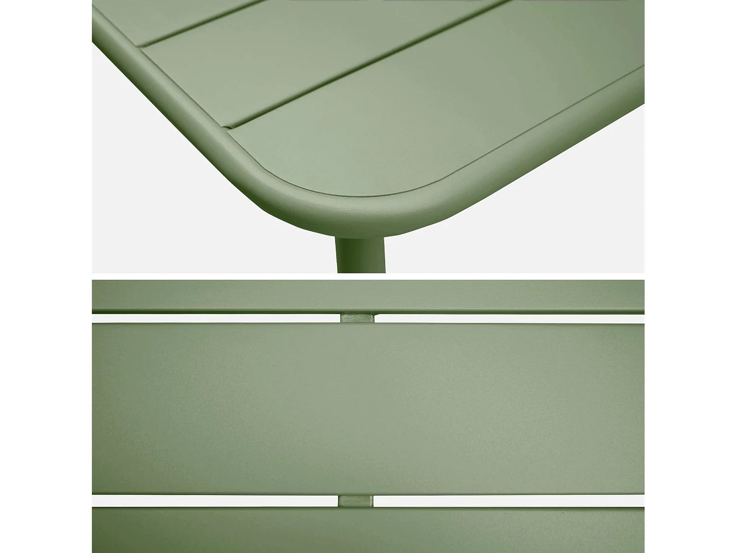 Table de jardin métal + 6 assises vert. acier traitement anti rouille