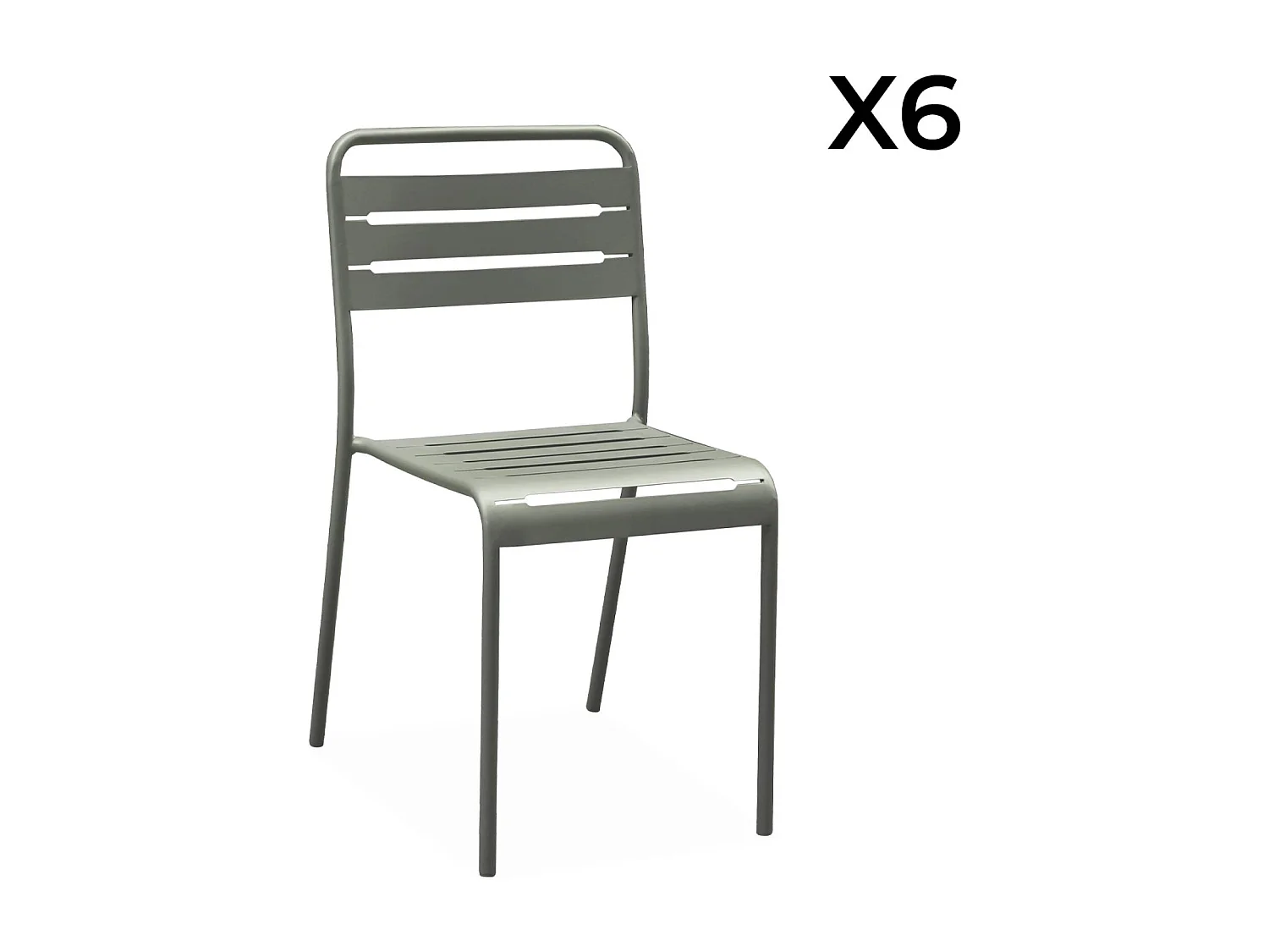 Table de jardin pliante métal + 6 assises. Amelia. kaki. 141.2 x 80 x 72.5cm