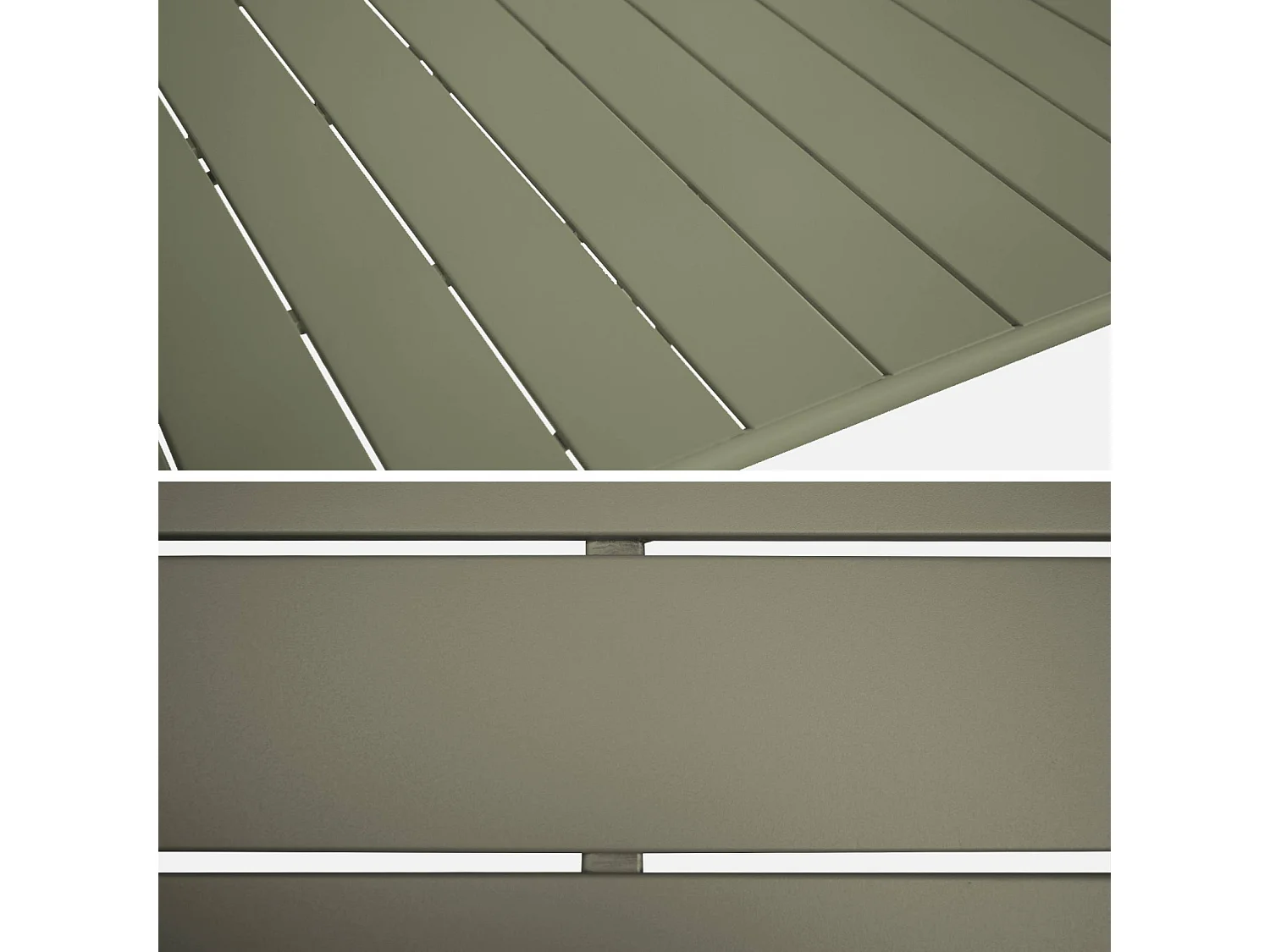 Table de jardin pliante métal + 6 assises. Amelia. kaki. 141.2 x 80 x 72.5cm