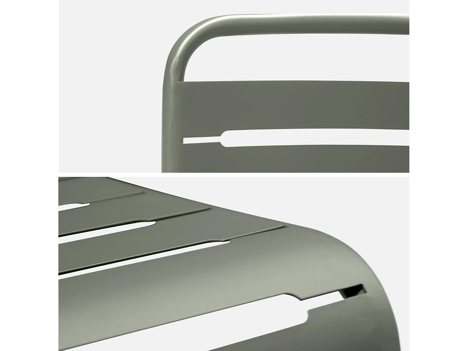 Table de jardin pliante métal + 6 assises. Amelia. kaki. 141.2 x 80 x 72.5cm