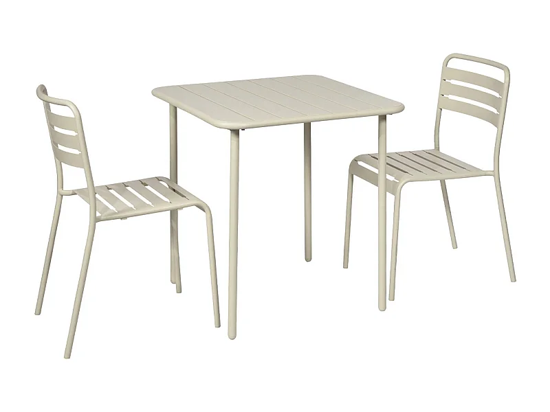 Set tavolo da giardino in metallo con 2 sedie, beige