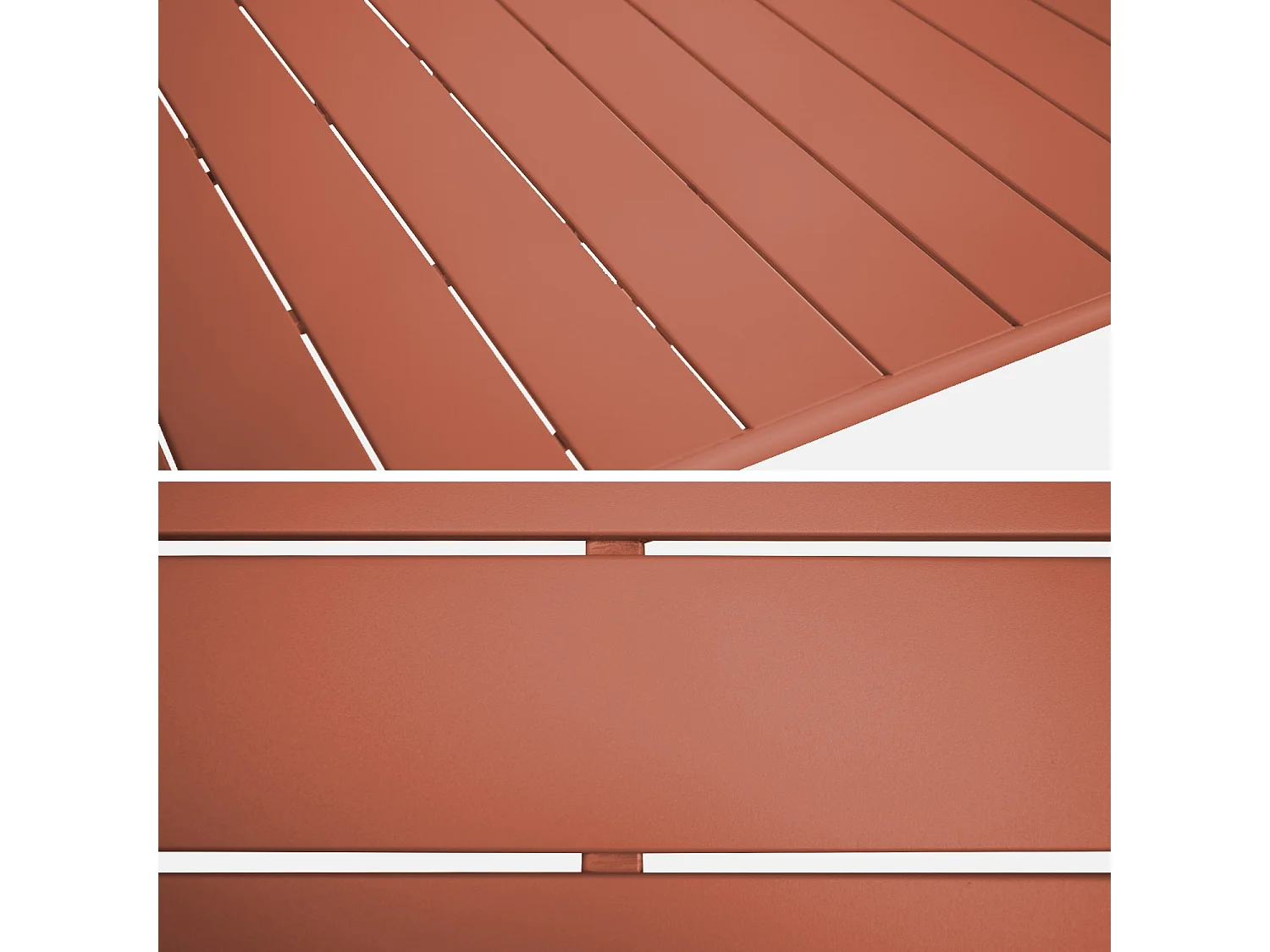 Table de jardin pliante métal + 6 assises. Amelia. terracotta. 141.2 x 80 x 72.5cm