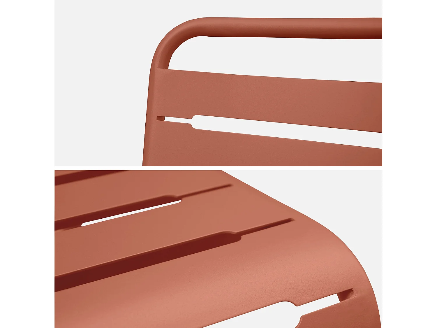 Table de jardin pliante métal + 6 assises. Amelia. terracotta. 141.2 x 80 x 72.5cm