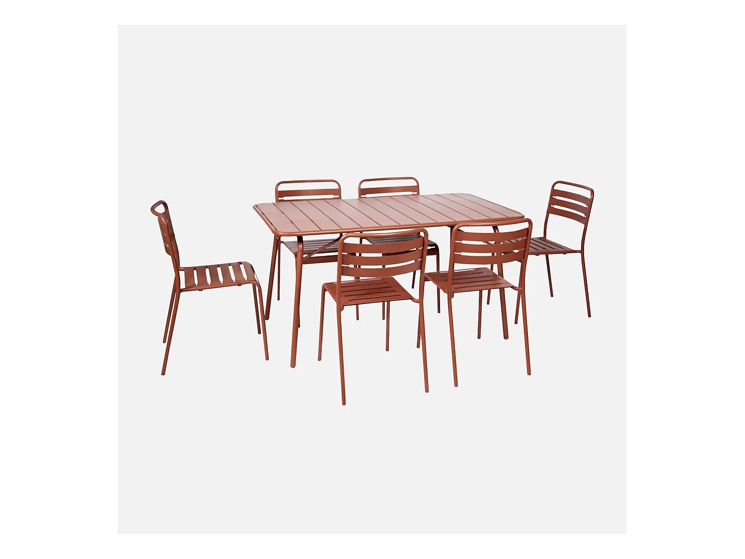 Mesa de jardín plegable de metal con 6 sillas terracotta