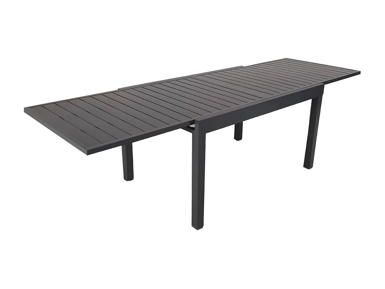 Table de jardin extensible aluminium + 8 assises aluminium et textilène. anthracite. 270 x 90 x 75 cm
