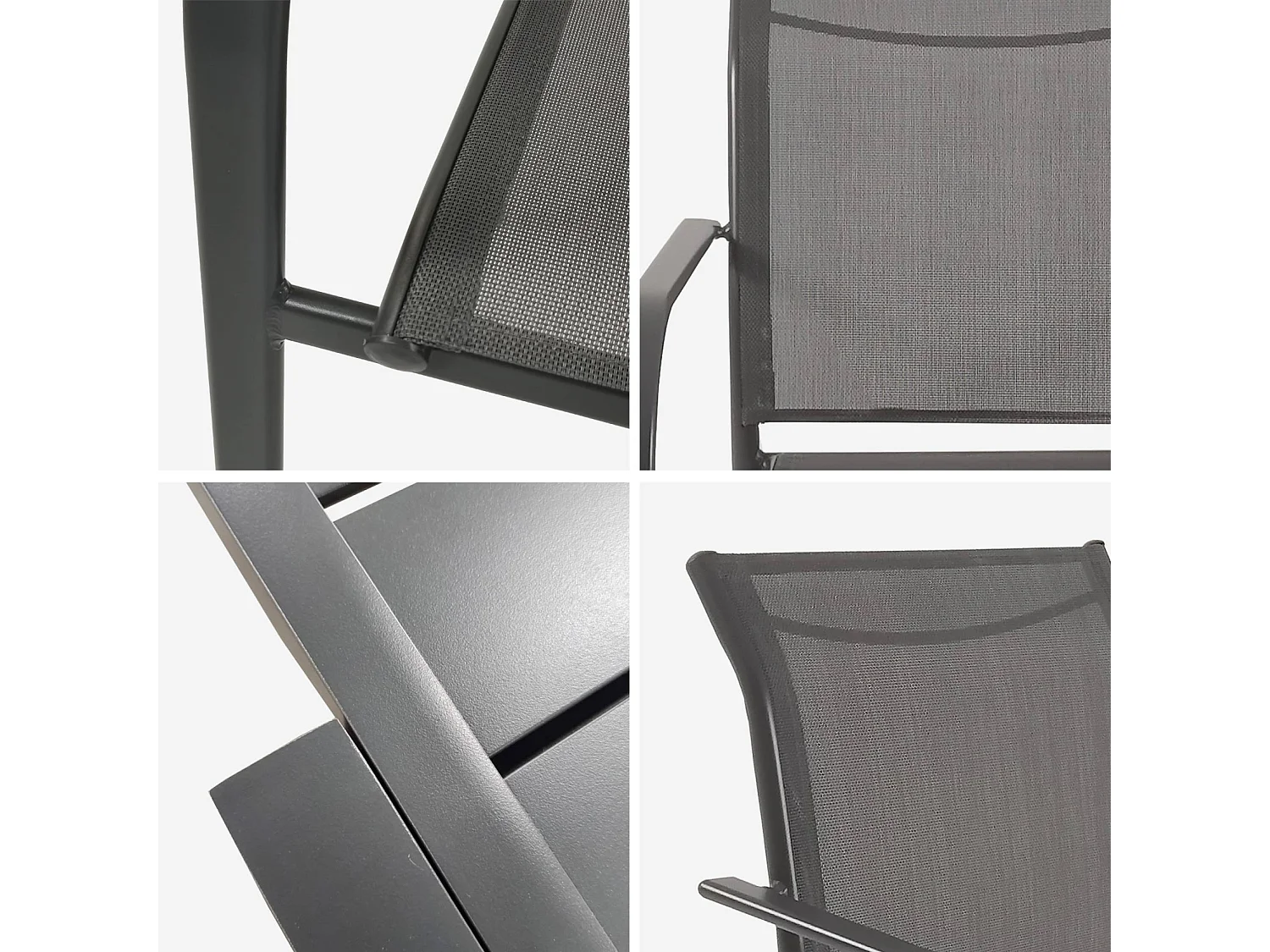 Table de jardin extensible aluminium + 8 assises aluminium et textilène. anthracite. 270 x 90 x 75 cm