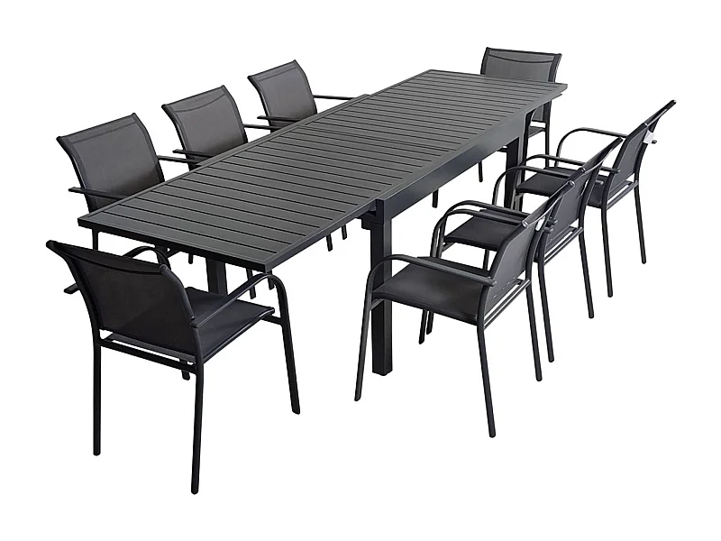 Conjunto mesa de jardín extensible de aluminio con 8 sillas antracita