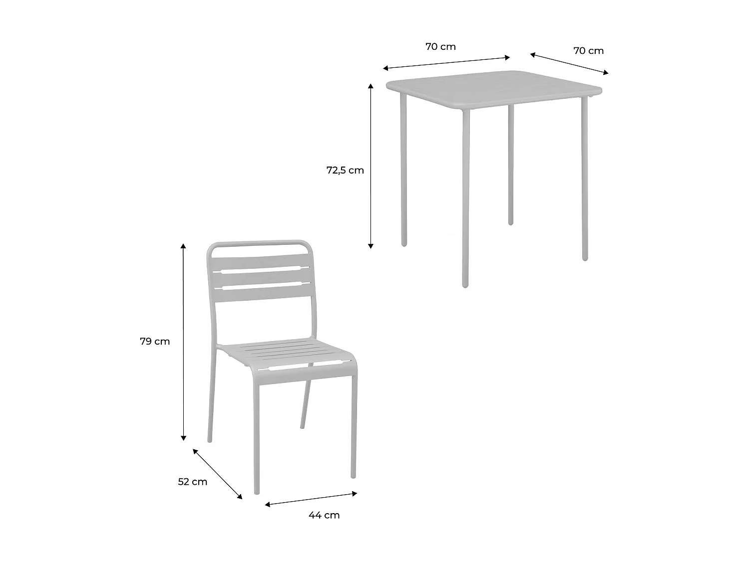 Table de jardin métal + 2 assises jaune Amélia