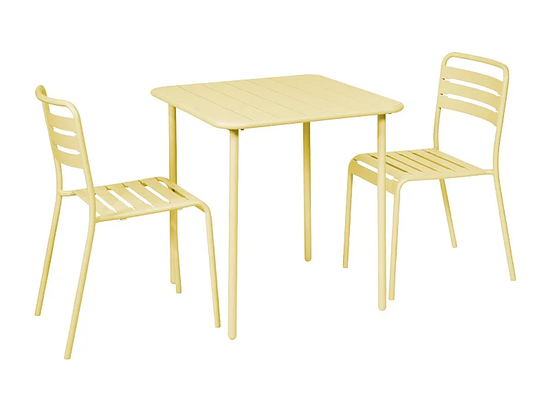 Set tavolo da giardino in metallo con 2 sedie, giallo