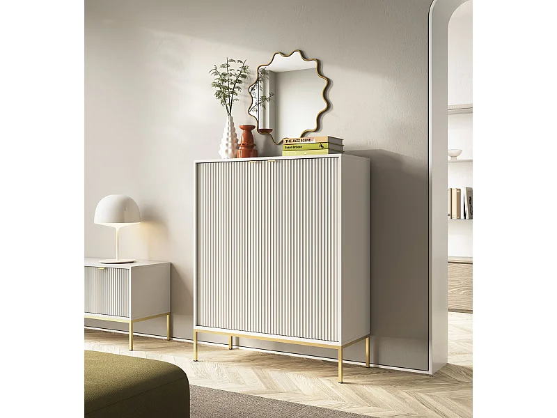 Highboard 2-türig - Greige mit goldfarbenem Gestell - 104 cm -VELLORE