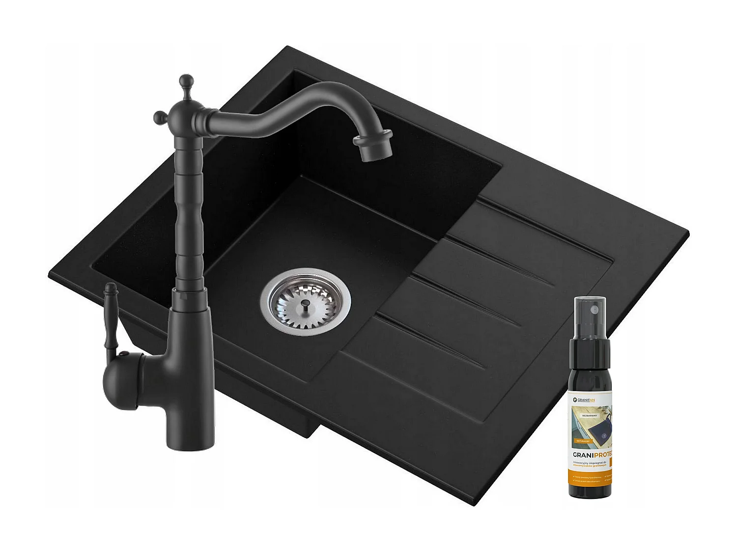 Evier granit rétro mitigeur siphon mural