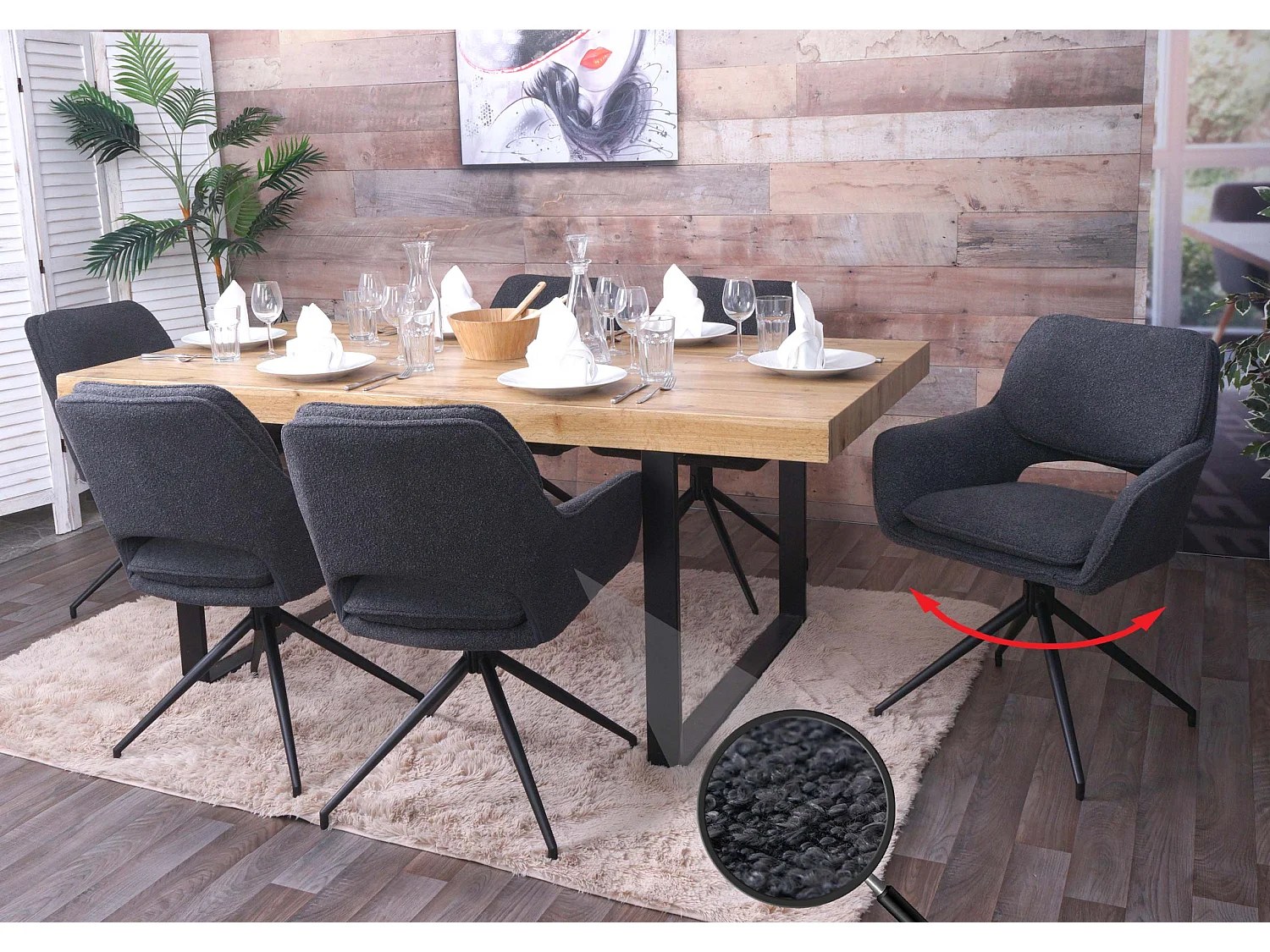 Esszimmerstuhl MCW-N74 (6er-Set), Dunkelgrau