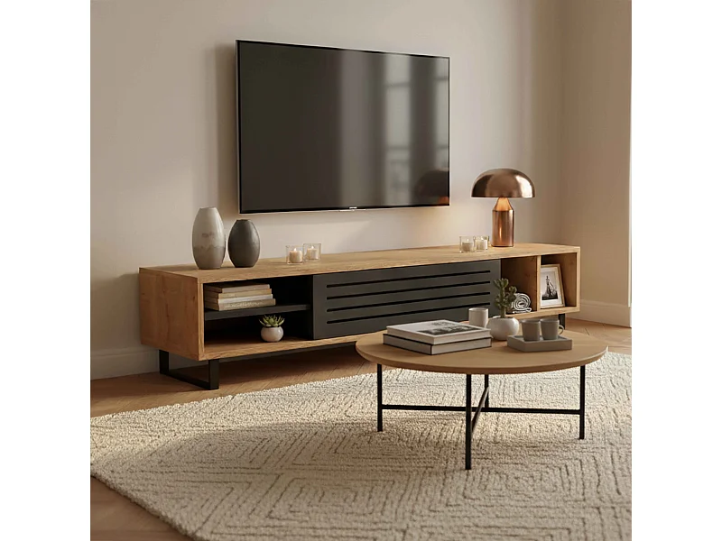 TV-meubel van 160 cm met licht houteffect