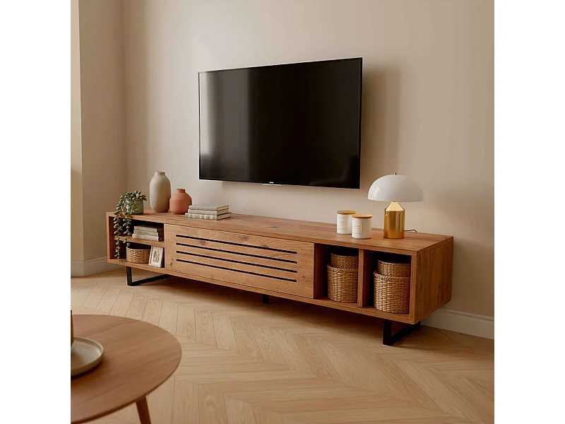 Meuble TV 160 cm effet bois foncé
