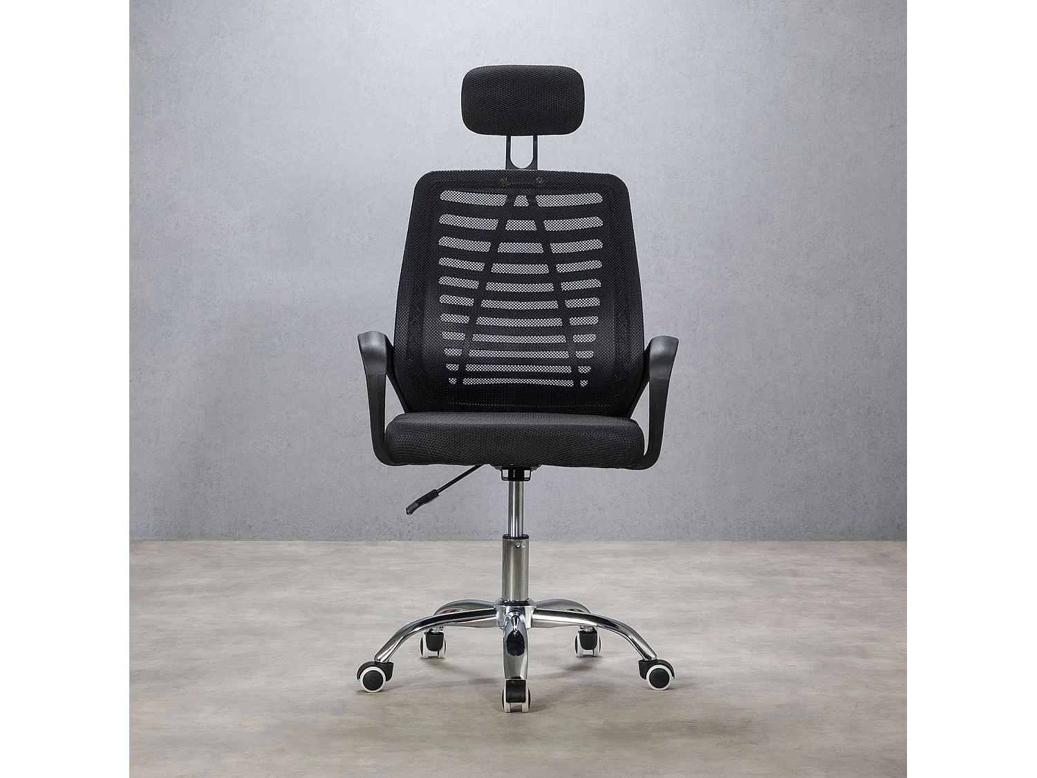 Chaise de bureau SEATTLE, Pivotante et réglable en hauteur, Tissu mesh, Avec accoudoirs et Repose-Tête, Noir