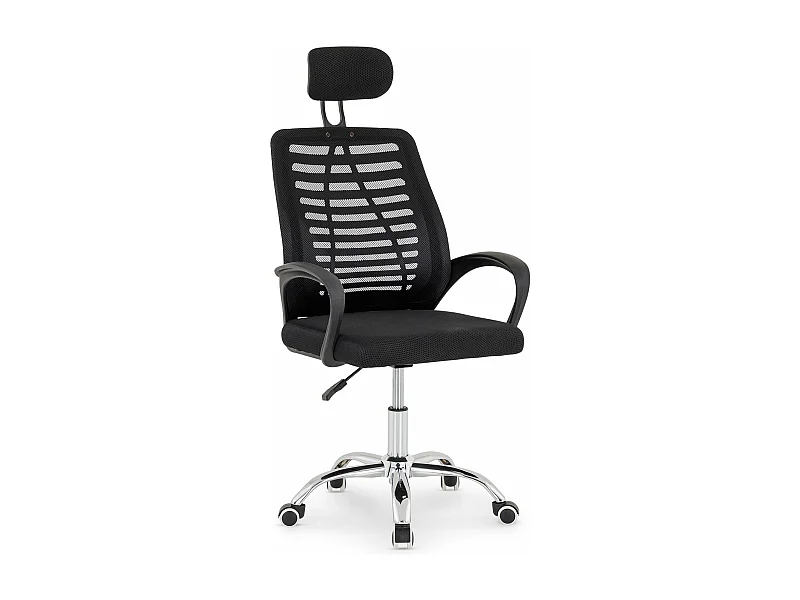 Chaise de bureau SEATTLE, Pivotante et réglable en hauteur, Tissu mesh, Avec accoudoirs et Repose-Tête, Noir