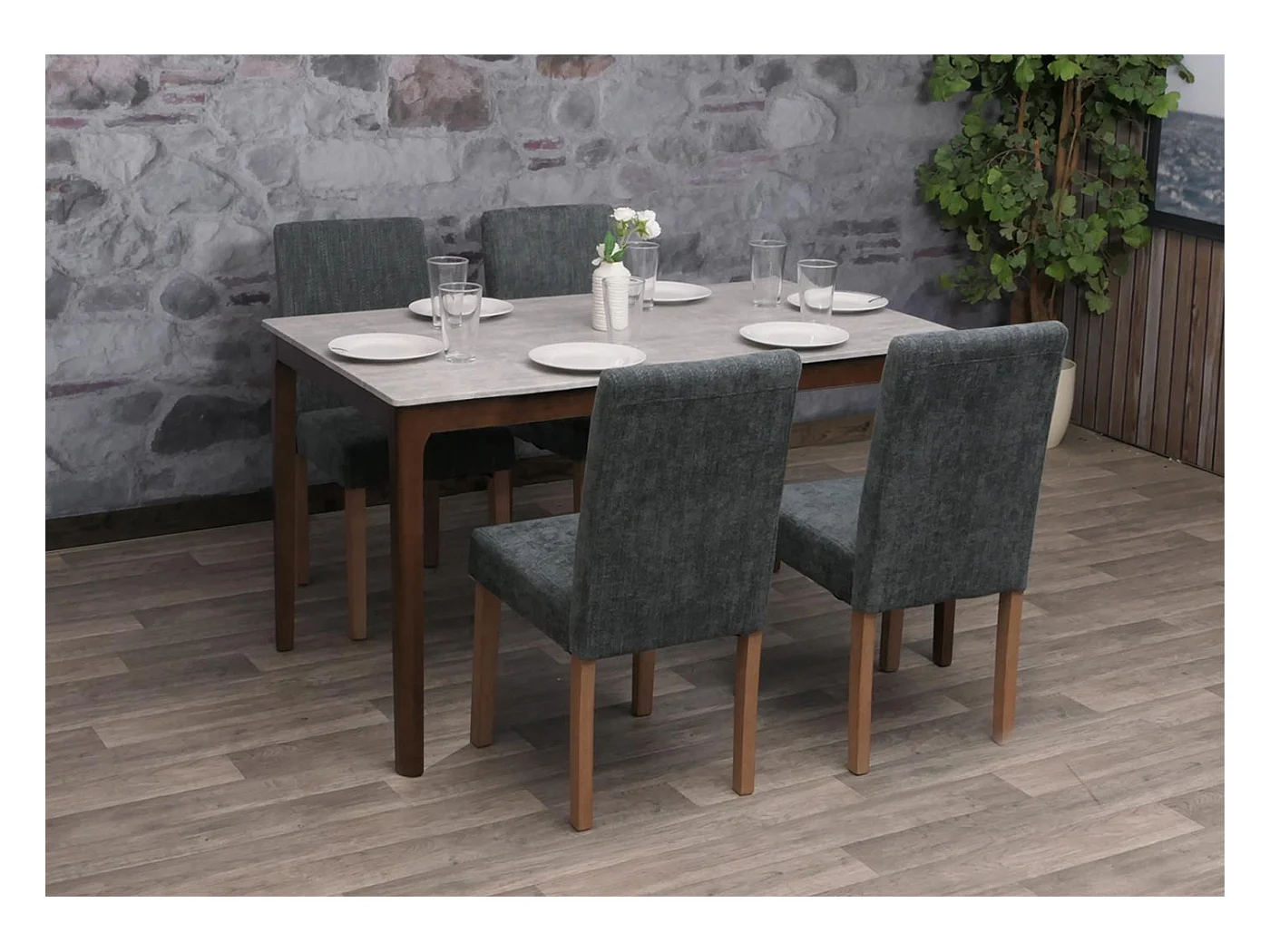 Chaise de salle à manger Littau Chenille (lot de 4),  gris foncé, pieds couleur naturelle