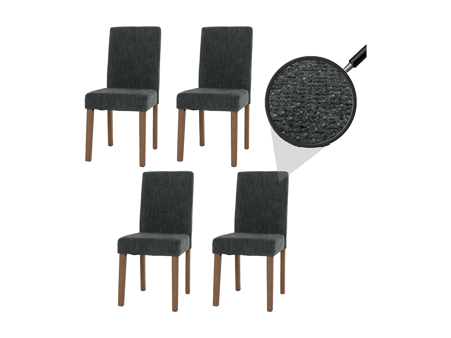 Eetkamerstoel Littau Chenille (set van 4),  donkergrijs, naturelkleurige poten