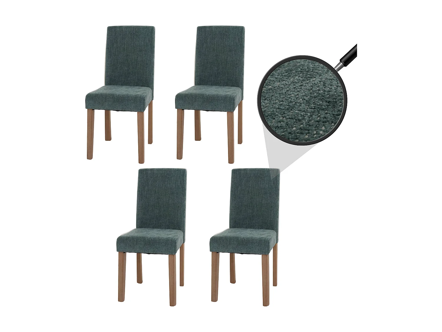 Eetkamerstoel Littau Chenille (set van 4),  groen, naturelkleurige poten