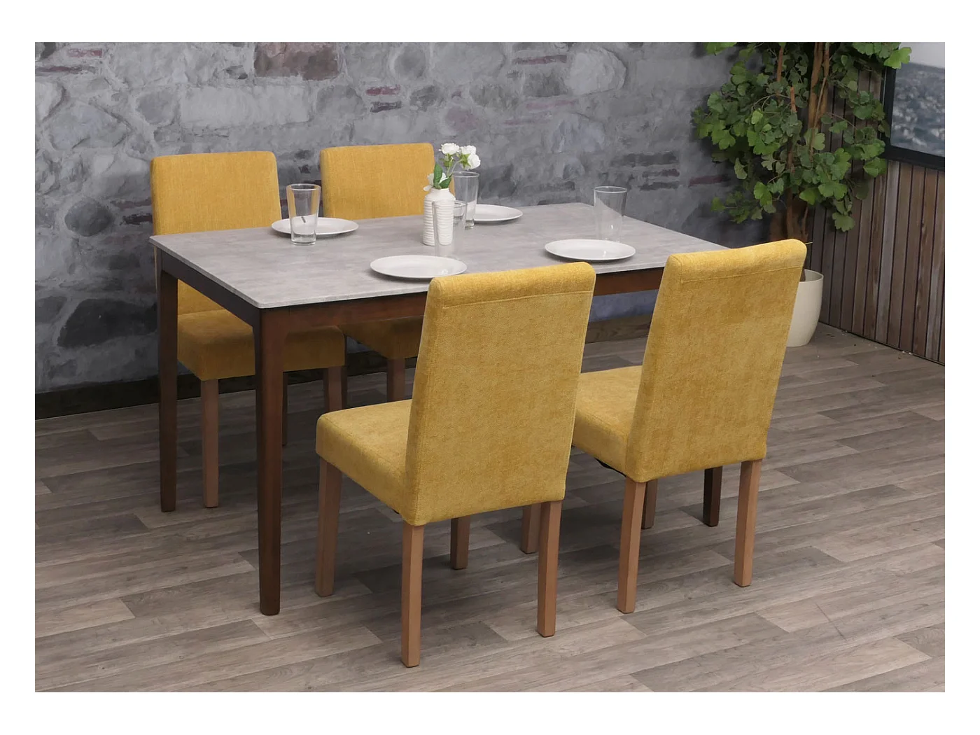 Chaise de salle à manger Littau Chenille (lot de 4),  jaune, pieds couleur naturelle