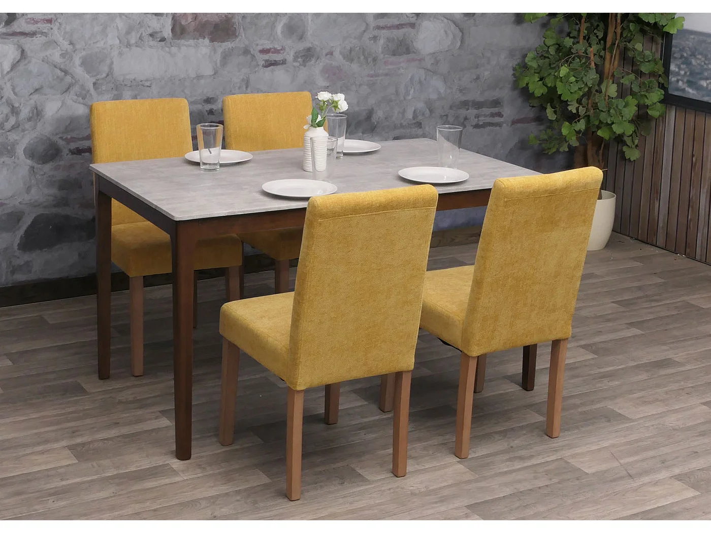 Chaise de salle à manger Littau Chenille (lot de 4),  jaune, pieds couleur naturelle