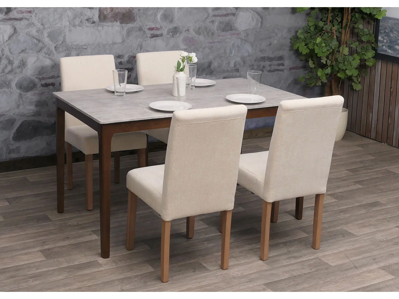 Cadeira de jantar Littau chenille (conjunto de 4),  creme, pernas de cor natural